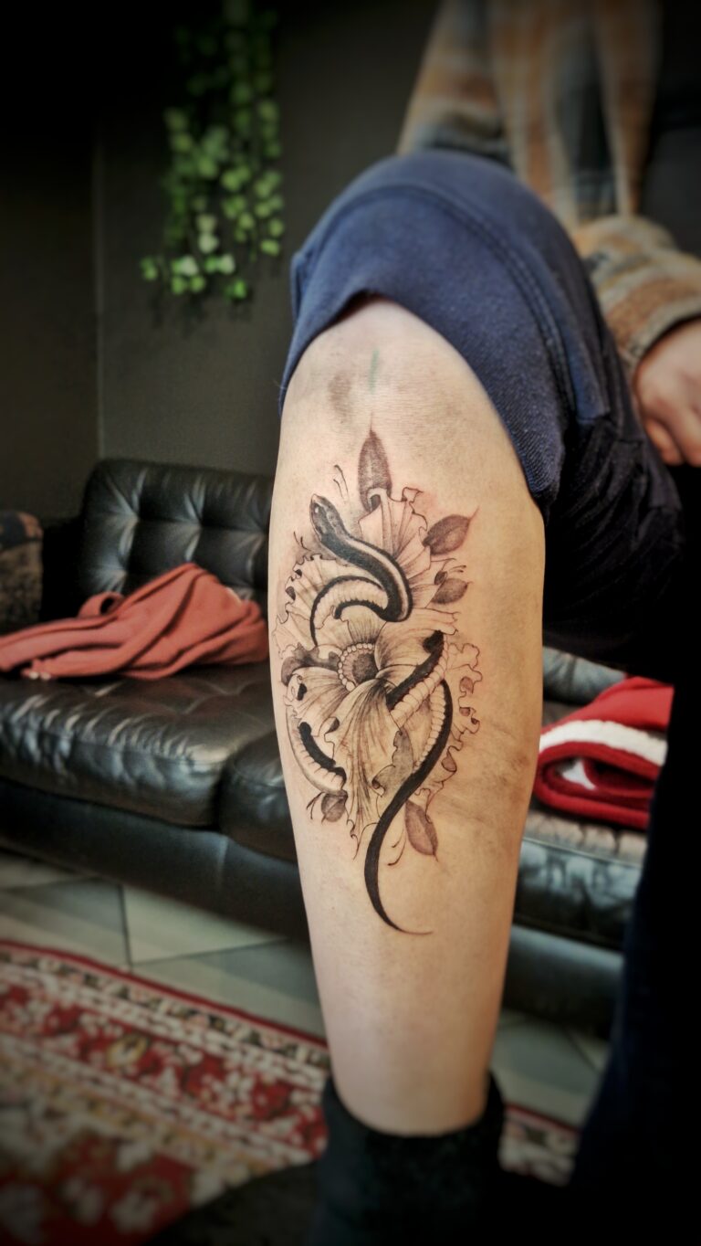Snake floral tattoo